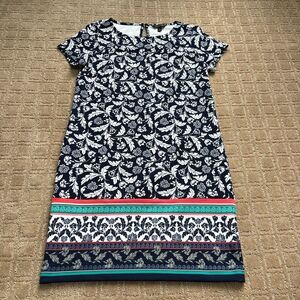 Banana Republic Shift T-Shirt Dress Women 4 Blue Floral Short Sleeve Botanical